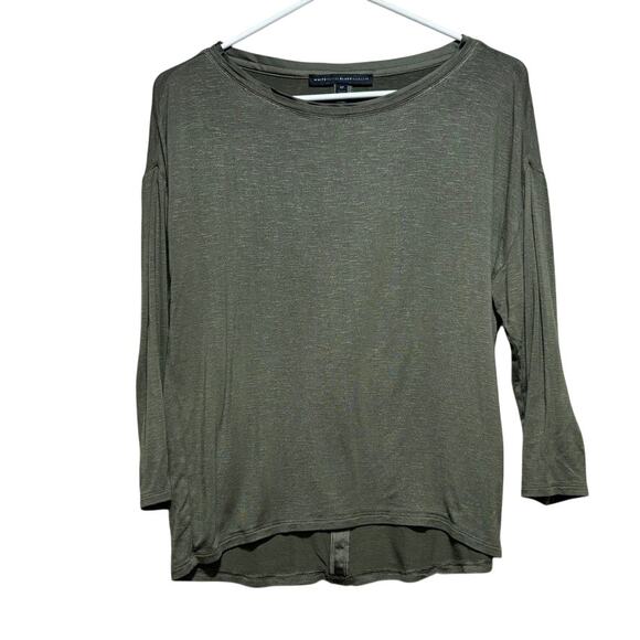White House Black Market Tops - White House Black Market Olive Green Shimmer Long Sleeve Top SP Small Petite